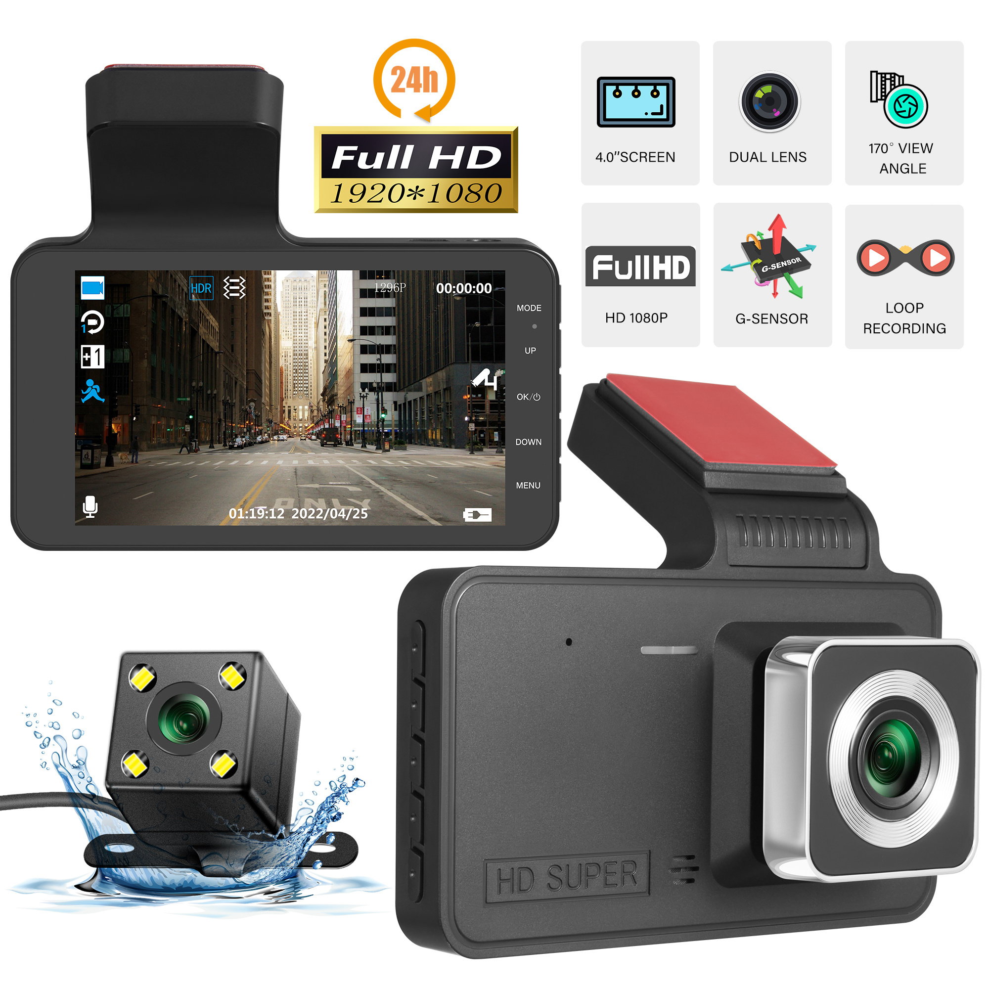ダッシュカム フロントおよびリアビューカメラ ビデオレコーダー デュアルレンズ 車 Dvr サイクル記録 ナイトビジョン Gセンサー 1080P ダッシュカム 4 インチ
