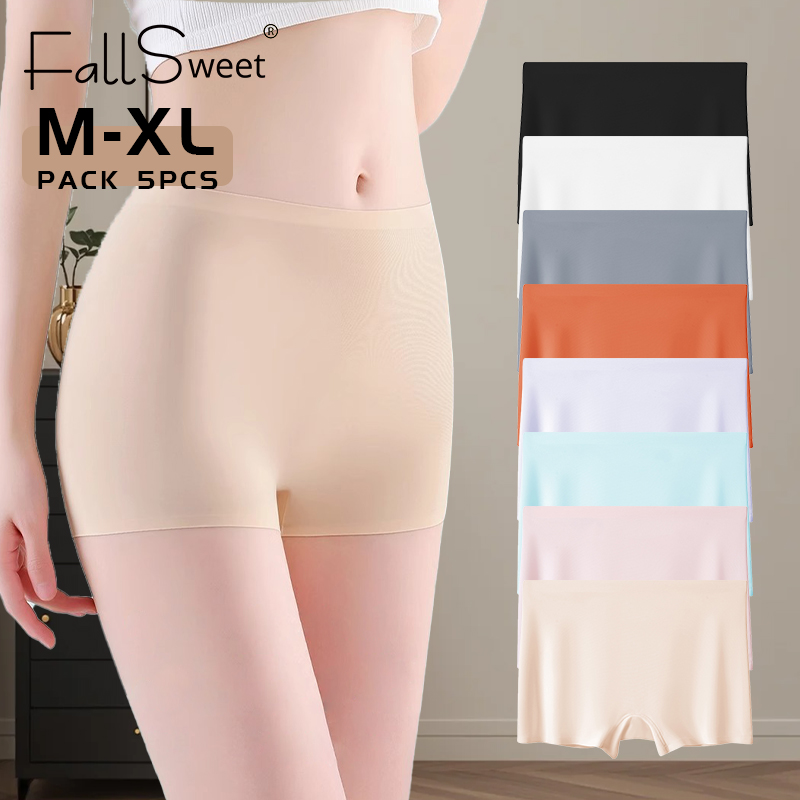 FallSweet 5 個女性のシームレスボーイショートパンティー快適な通気性シルクサテン下着女性ボクサースポーツ