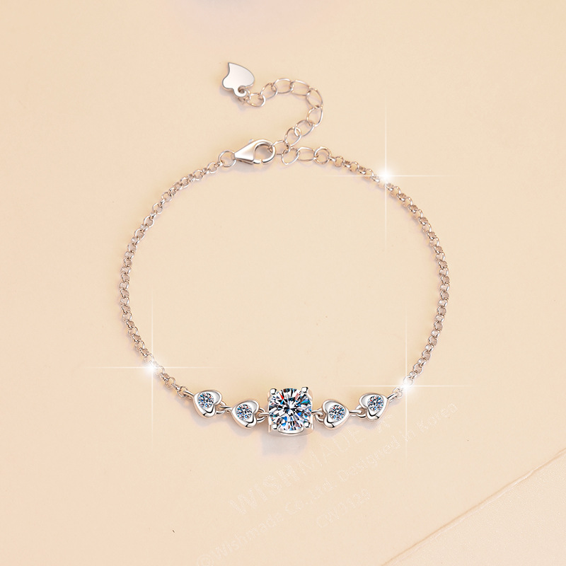 ブルヘッド ハート ブレスレット レディース 1CT モアサナイト PT950 プラチナ デイリー ロマンチック アクセサリー