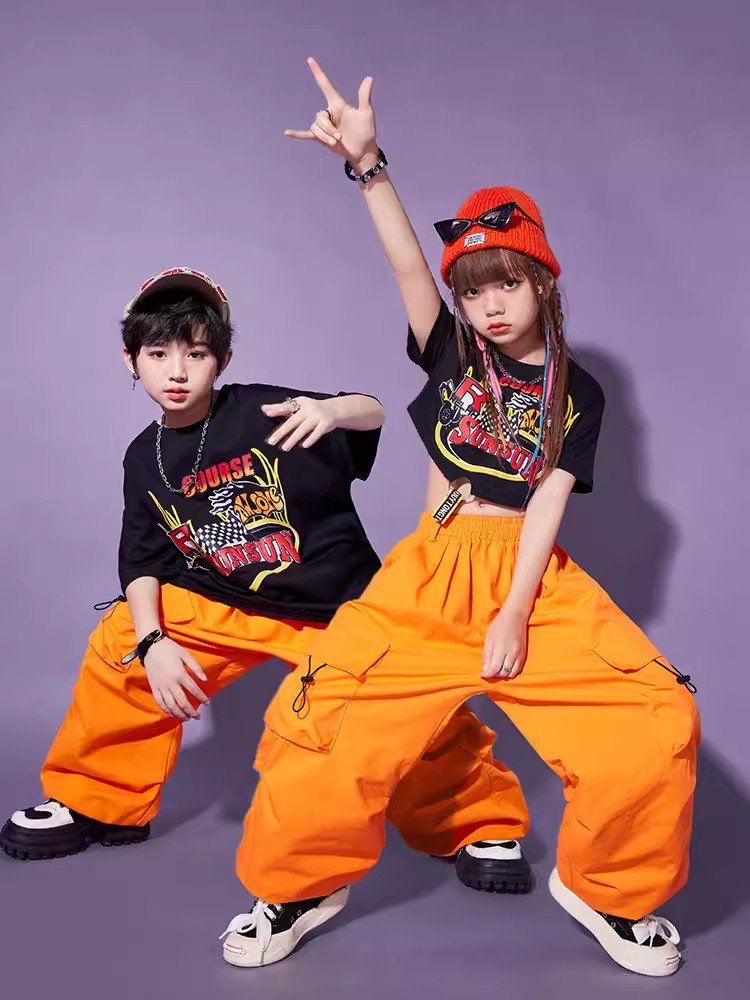 子供ストリートダンスヒップホップ服男の子ルーズ Tシャツパンツ女の子ジャズモダンダンスパフォーマンス衣装ティーンカジュアルウェア BL11263