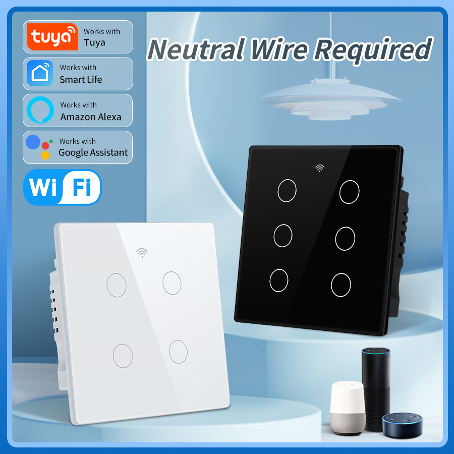 WiFi スマートスイッチブラジル標準 4x4 サイズ Tuya スマートライフタッチセンサー 4/6 ギャングライトスイッチ音声制御 Alexa Google ホーム