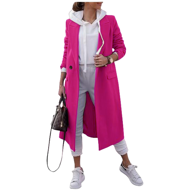 女性の Jackets ウールブレンド服秋ロングトレンチコートジャケット女性のためのストリートアウター無地ラペルファッション