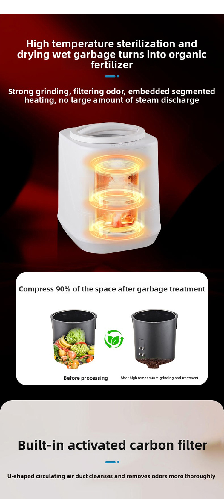 ベストセラー電気キッチン生ごみ処理機環境に配慮した低騒音自動食品廃棄物コンポスター