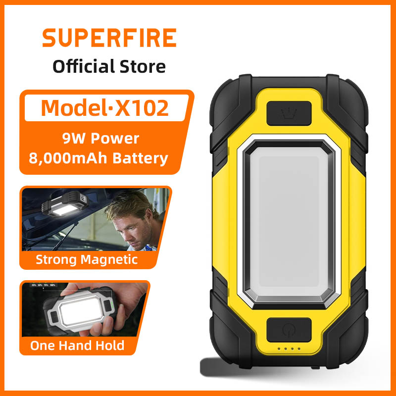 SUPERFIRE X102 ポータブル LED ワークライトダブル強力な磁石付き調節可能な充電式懐中電灯携帯充電用