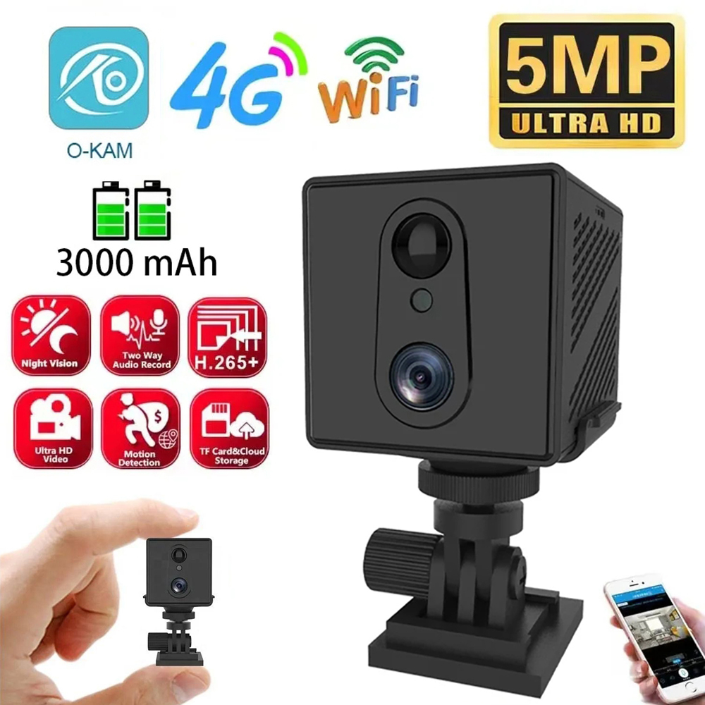 5MP 4G SIM カードミニカメラ屋内ナイトビジョン監視セキュリティモニタリング充電式 3000 mAh バッテリー駆動ホームカム