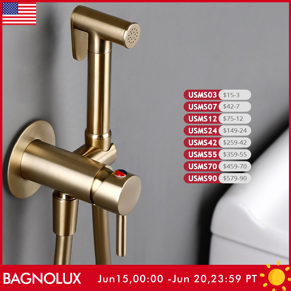 Bagnolux ブラッシュゴールド トイレ固定ビデスプレーキット ホースとホルダー付き 壁掛け式温冷混合タイプ 浴室の蛇口