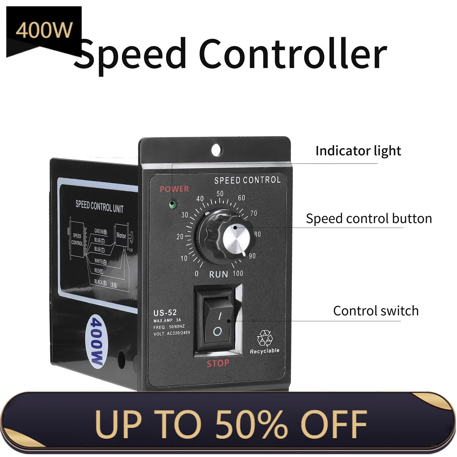 DIV 400W AC220V モータースピードコントローラー多機能モーター速度レギュレーターコントローラー表示レート目標値設定可能