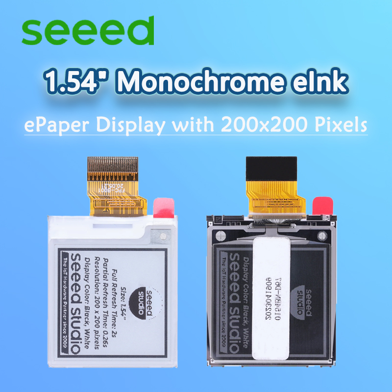 Seeed 1.54 インチ モノクロ Eink / EPaper ディスプレイ、200x200 ピクセル、SPI インターフェイス、XIAO/Arduino/STM32 をサポート