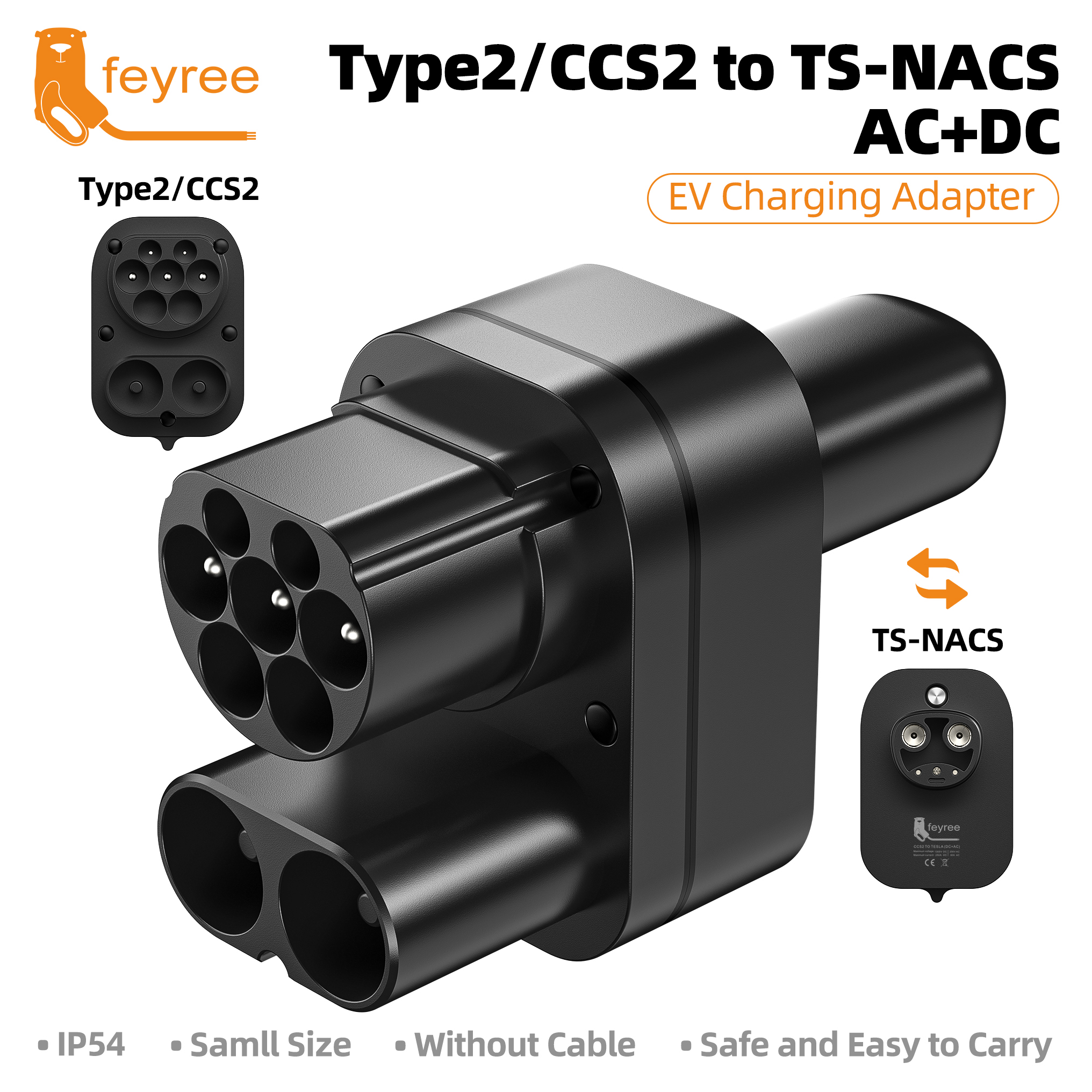 Feyree CCS2 - テスラ AC DC アダプター テスラモデル 3/X/Y に適合 米国製 CCS2 コンボアダプター CCS2 および Type2 EV 充電器をサポート