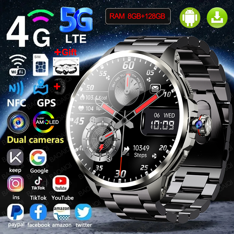 5G/4G オールネットワークスマートウォッチ 1.95 インチ AMOLED 2100mah バッテリー 8GB 128GB RAM 900W カメラ GPS WIFI Google APP ダウンロードスマートウォッチ