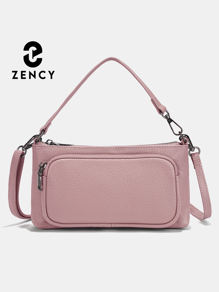 Zency 女性のシンプルなショルダーバッグクロスボディマルチポケットレザーハンドバッグ本物の牛革かばん 2025 財布サマーバッグ