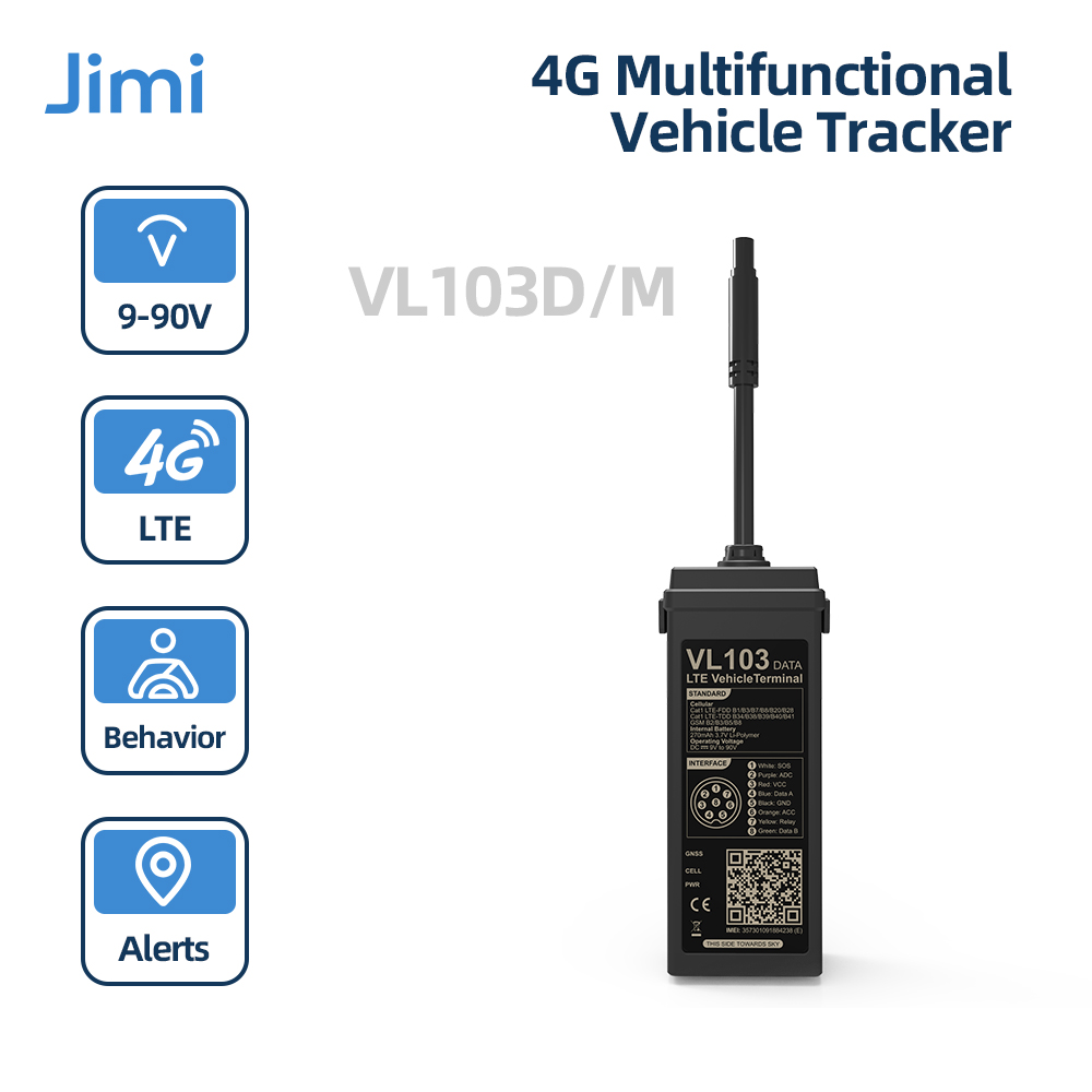 Jimi VL103D/M 4G 車 GPS トラッカー、リアルタイム追跡スマートアラート IP66 防水運転行動リモートカットオフ無料アプリ