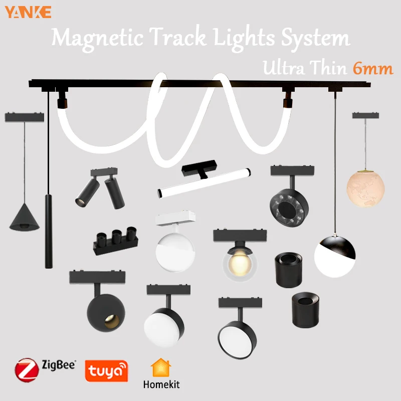 スマートホーム Tuya Zigbee リモコン 6 ミリメートル薄型表面実装磁性トラックライト天井システム黒、白ランプ照明 DC48V