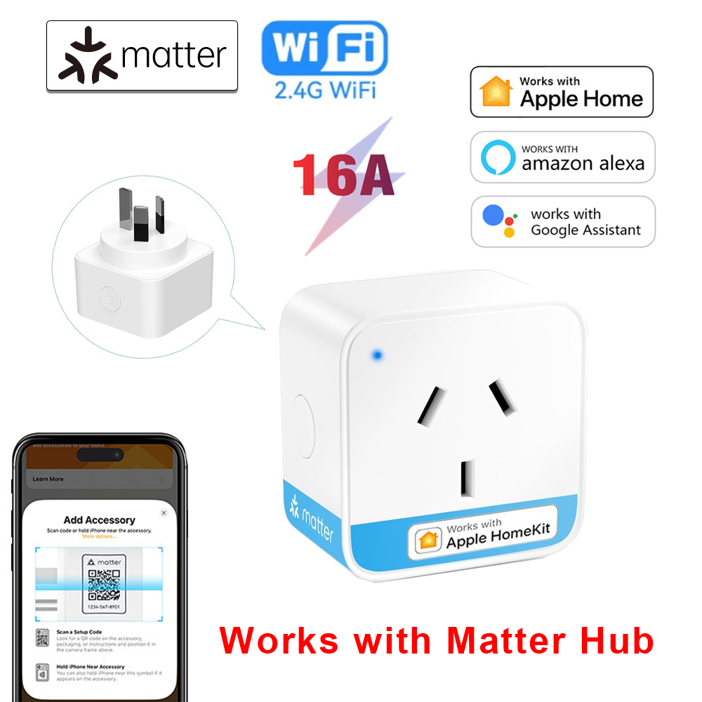 16A Matter AU WiFi スマートソケット家電ミニスマートプラグアダプターアプリ音声制御 HomeKit Siri Alexa Google で動作します