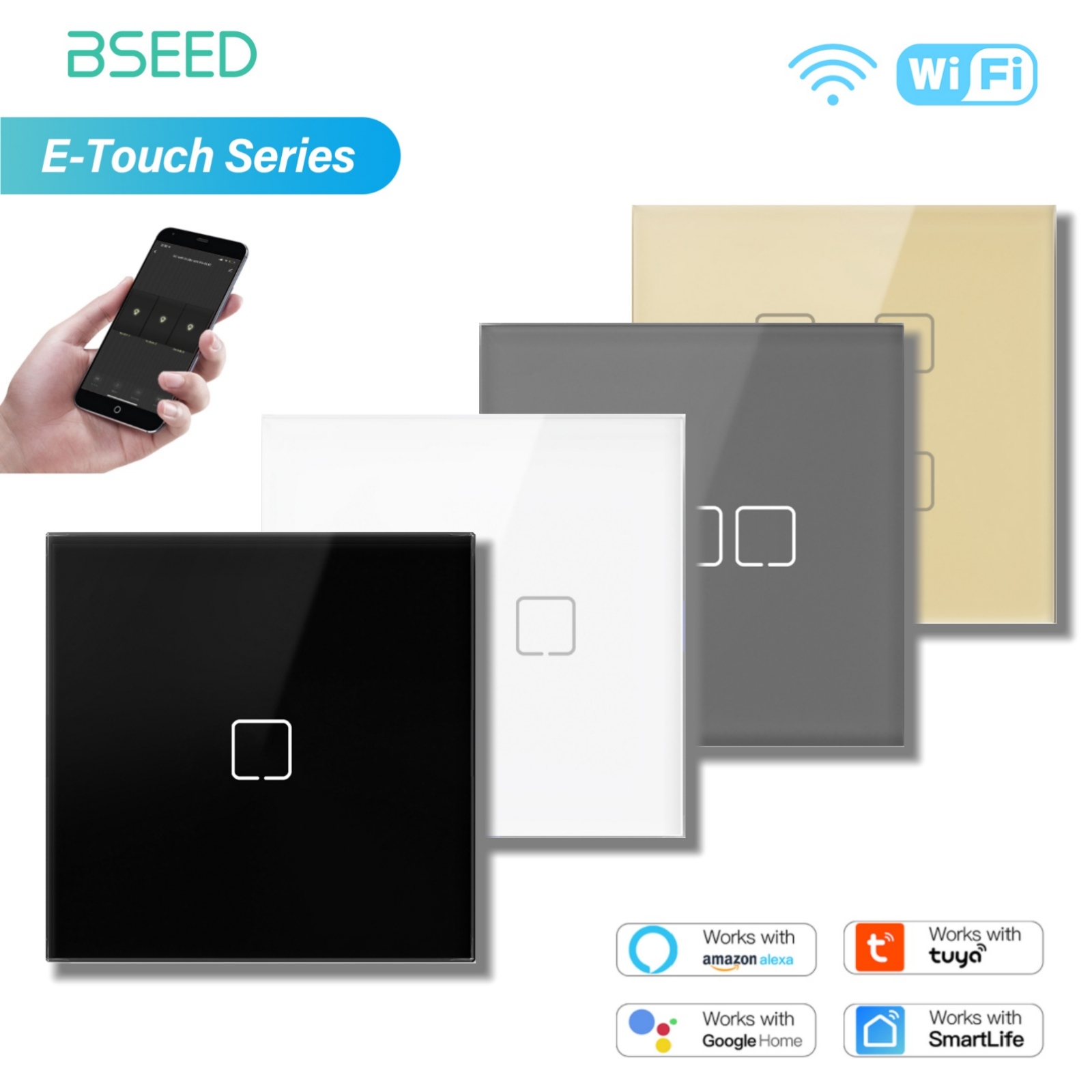 BSEED WIFI タッチスイッチ 1/2/3/4Gang ガラススマートウォールライトスイッチタッチスクリーンバックライト制御 Aleax スマートライフアプリ E シリーズ