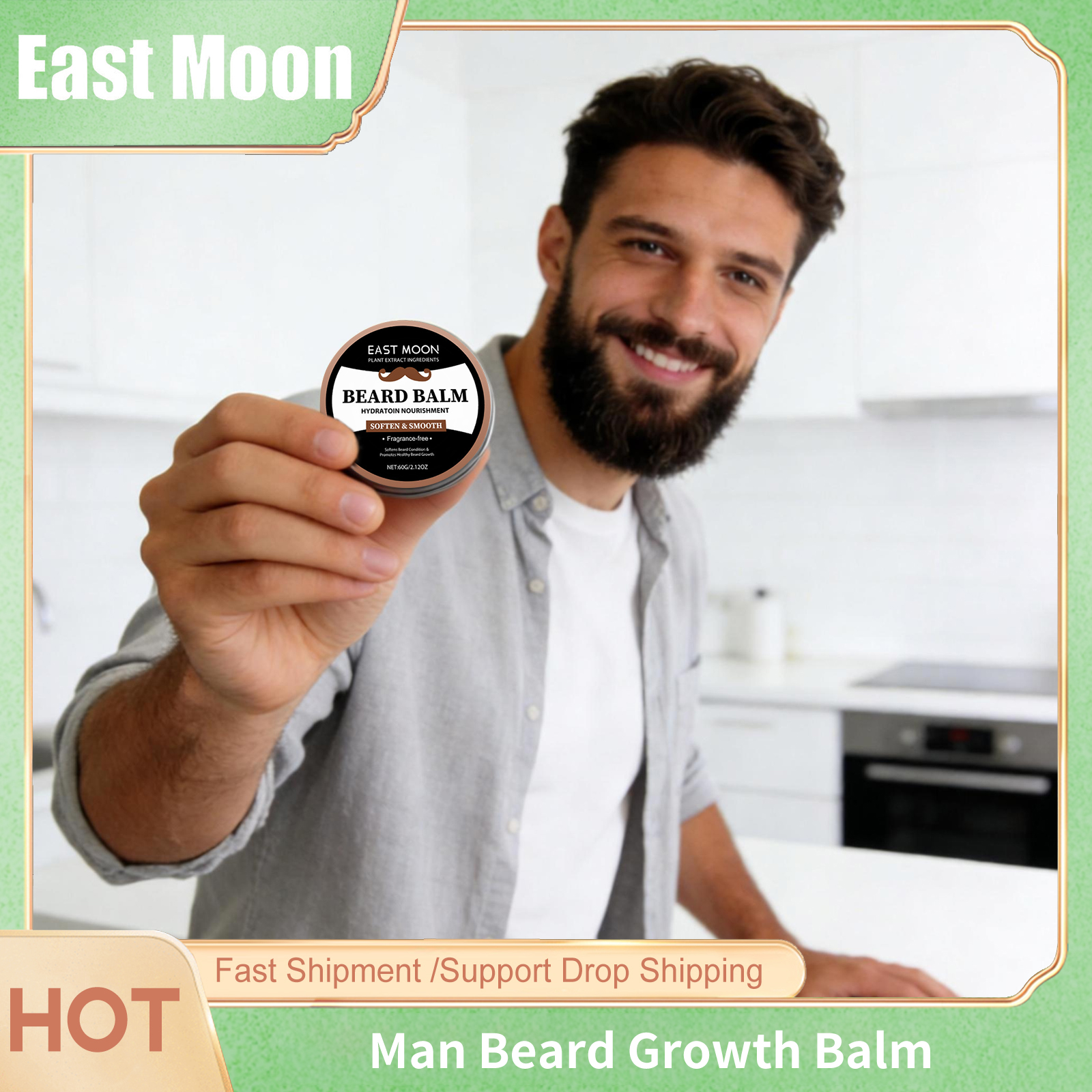East Moon ココナッツオイル男性のひげケアワックス保湿スムーズなダッシュ栄養口ひげナチュラルスタイリング柔らかくひげ成長バーム