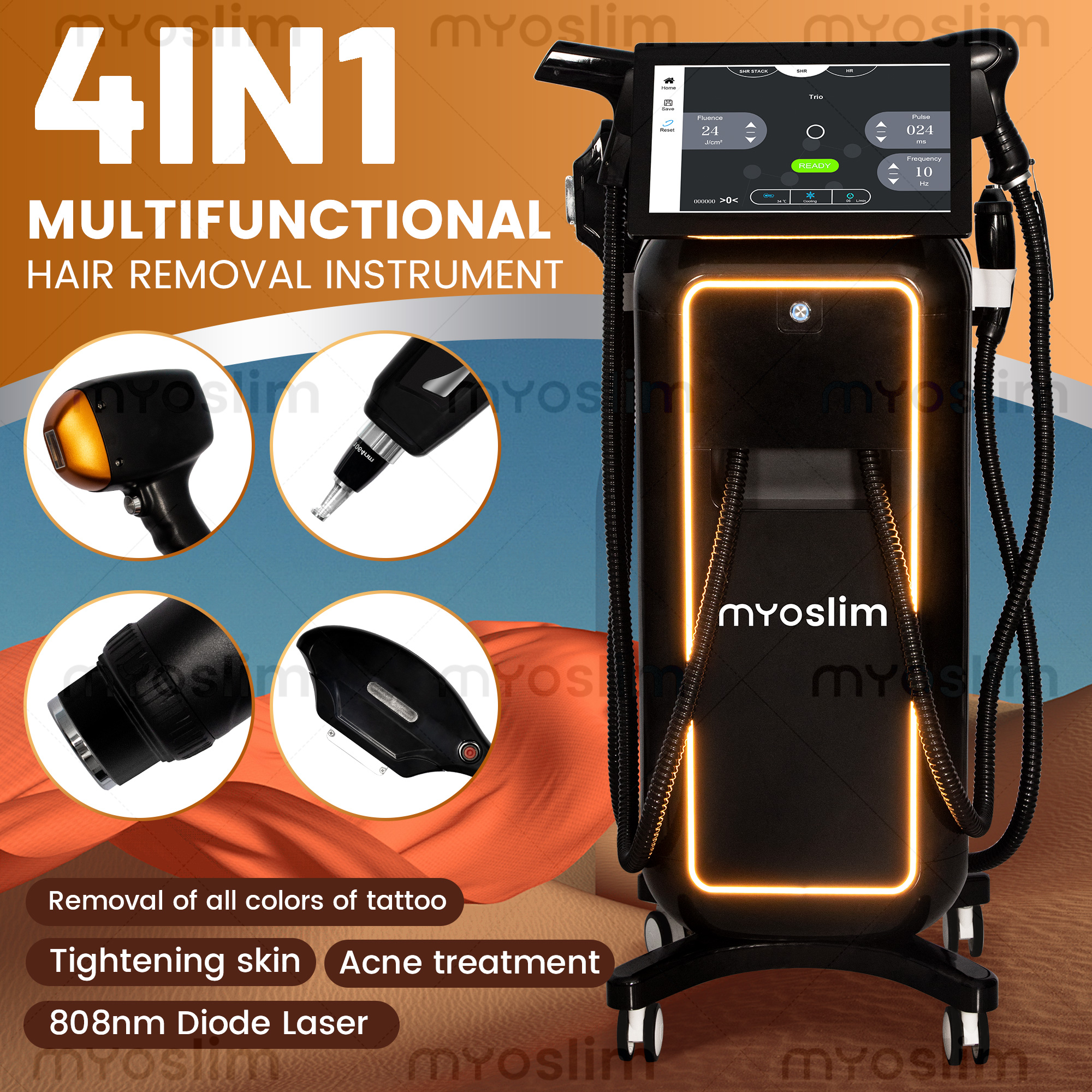 5000W プロフェッショナル 4-in-1 ダイオード 4 波長 IPL 脱毛装置ピコ RF 光若返り装置