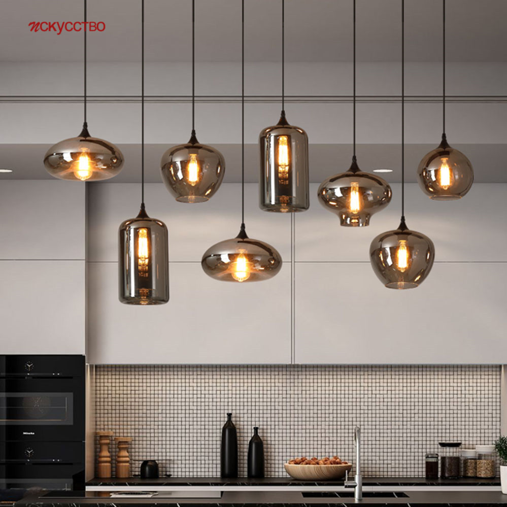 ポストモダングレーガラス Led シャンデリア照明キッチンダイニングルーム廊下ホームデコロフトサスペンション照明器具デザインランプ