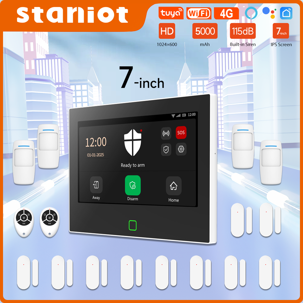 Staniot オリジナル 7 インチ 4G WiFi セキュリティ警報保護キット内蔵 5000mAh バッテリー Alexa ワイヤレススマートホーム警報システム