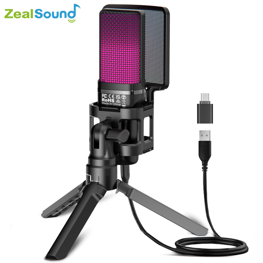 Zealsound RGB USB コンデンサーゲーミングマイクコンピュータプロフェッショナルマイク PC PS4 PS5 Mac 電話録音ストリーミングポッドキャスティング