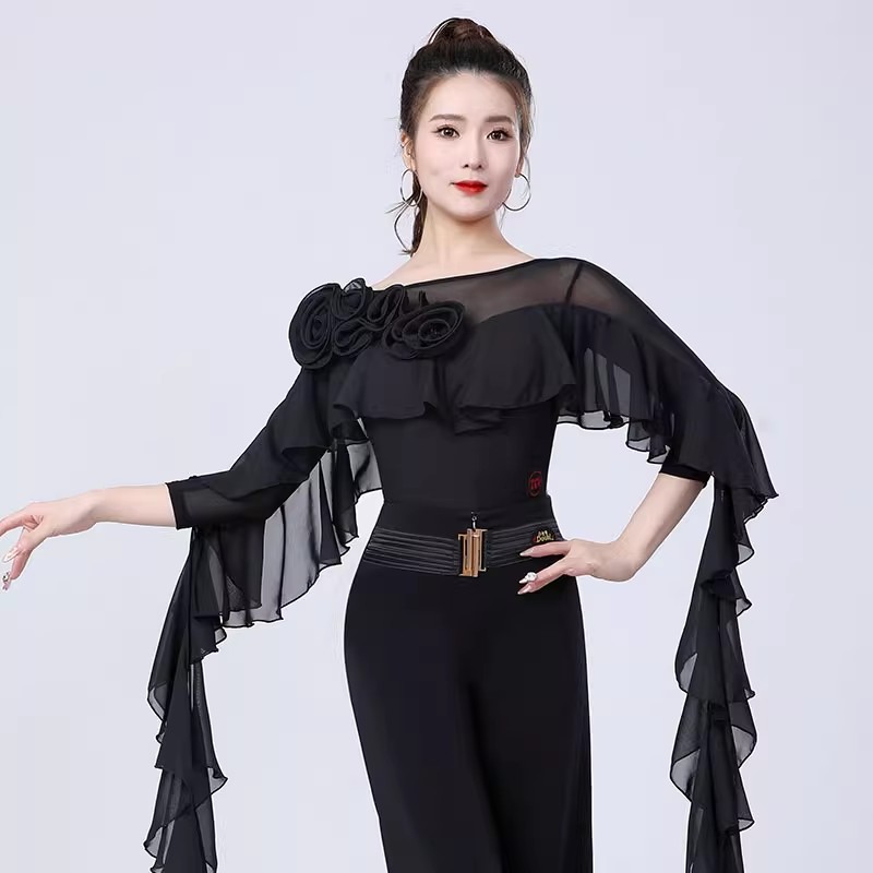 2026 新長袖ワルツブラウス衣装女性パフォーマンスモダンダンス服ボディスーツ社交ラテンダンスレオタードトップス