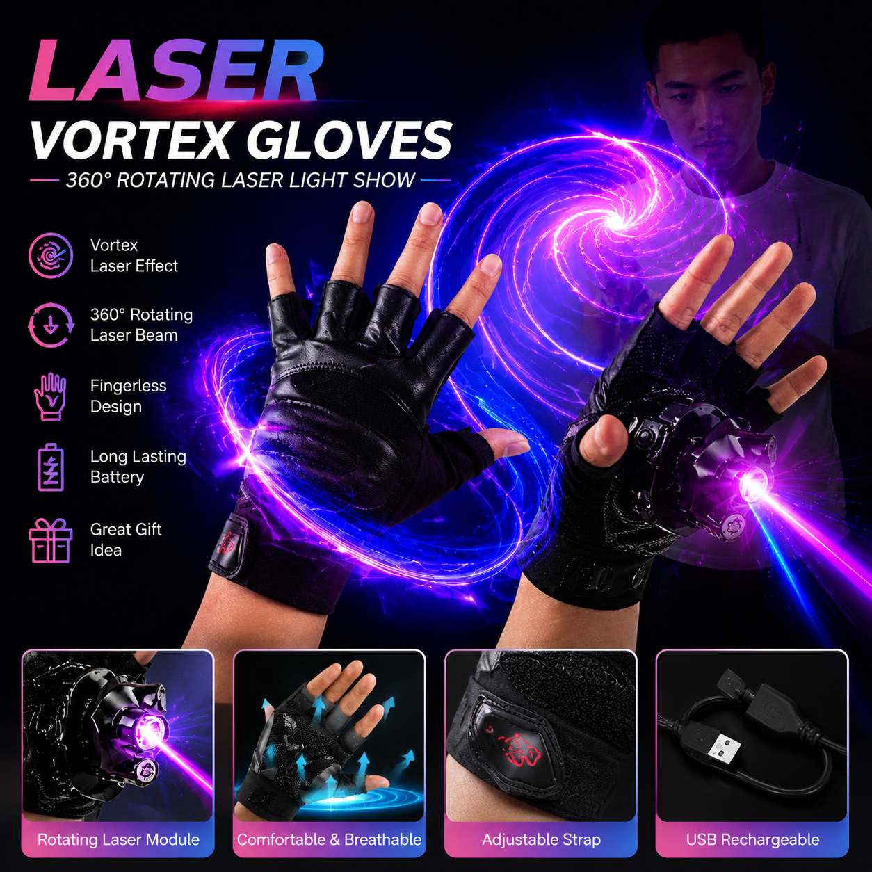 ハンドヘルド LED レーザーキャノングローブ青赤旋風 DJ ダンスクラブ回転ライトアップパーティーアクセサリー発光衣装