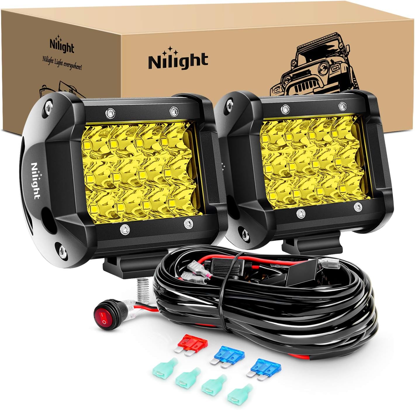 Nilight Led Light Bar 4Inch 36W Spot LED Light Bar Led Off Road Lights with 16AWG Wiring Harness Kit Work for Truck Tractor Boat