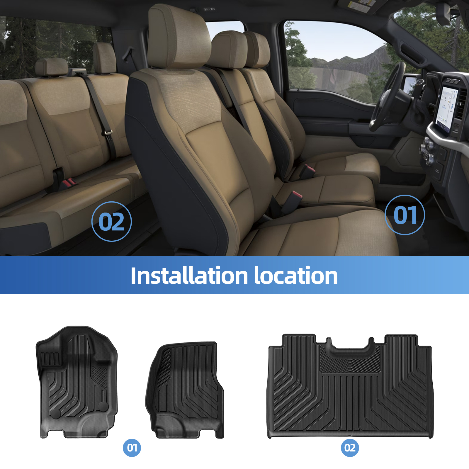 Smabee 左ドライブフォード F150 F-150 2015 - 2024 燃料 5.5 フィート全天候型フロアマットトラックの荷台ライナー滑り止めカーアクセサリー