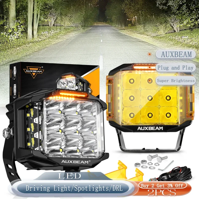 Auxbeam 5インチ 168W LEDライト 24V ドライビングライト スクエア/ラウンド ポッドライト アンバー DRL 16440LM スポットフラッドコンボ ワークスポットライト