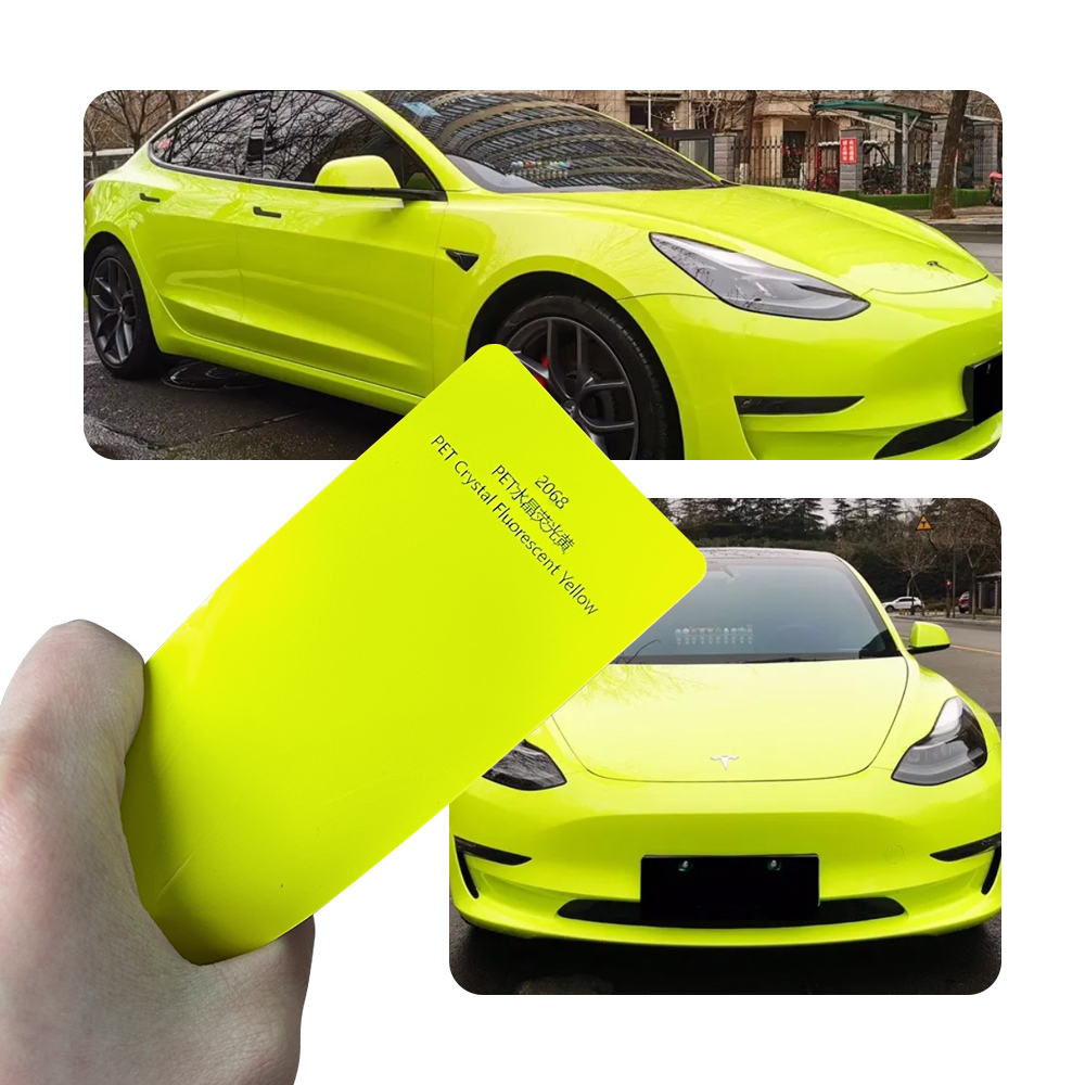 PET 蛍光黄色フルカーラップビニール PVC PET 車体ステッカー変色フィルムロールペイント保護 1.52X18M