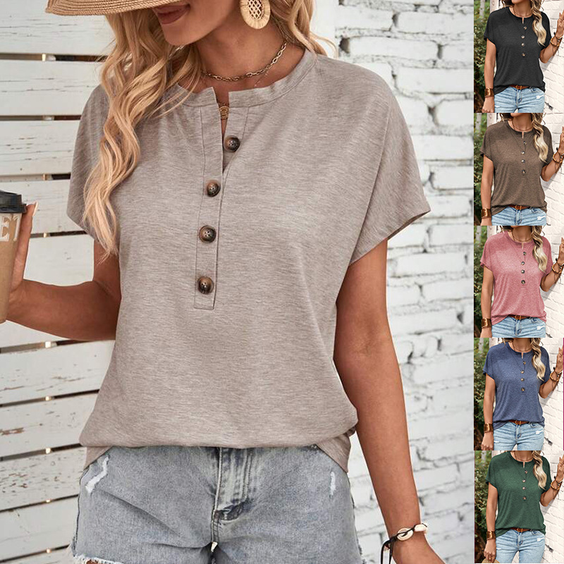 2026 女性の夏の新ファッション多用途で快適なトップスソリッドカラーツイストボタンファッション半袖 Tシャツ女性のための