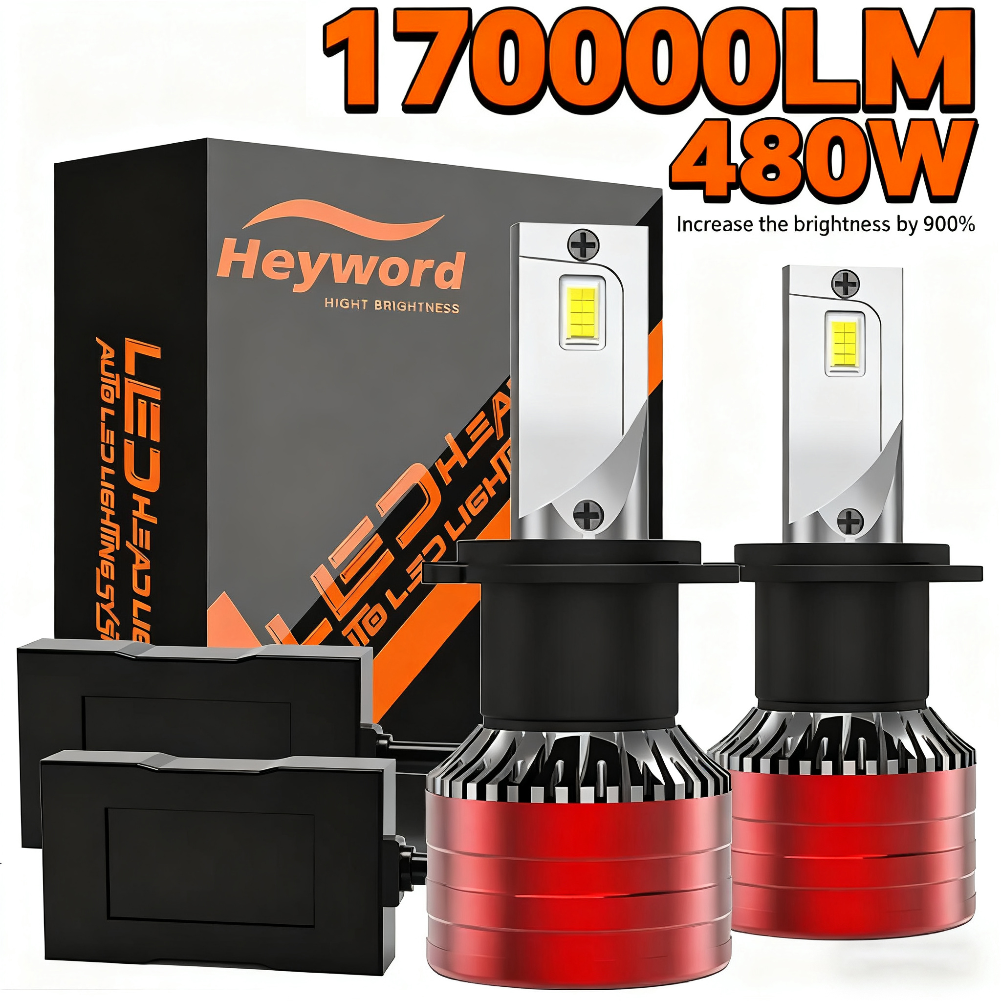 Heyword 2 個車のヘッドライト H4 H7 LED H11 9005 9006 H1 自動電球 480 ワット 170000LM ライトランプ 6000 K 12V LED ヘッドライト電球
