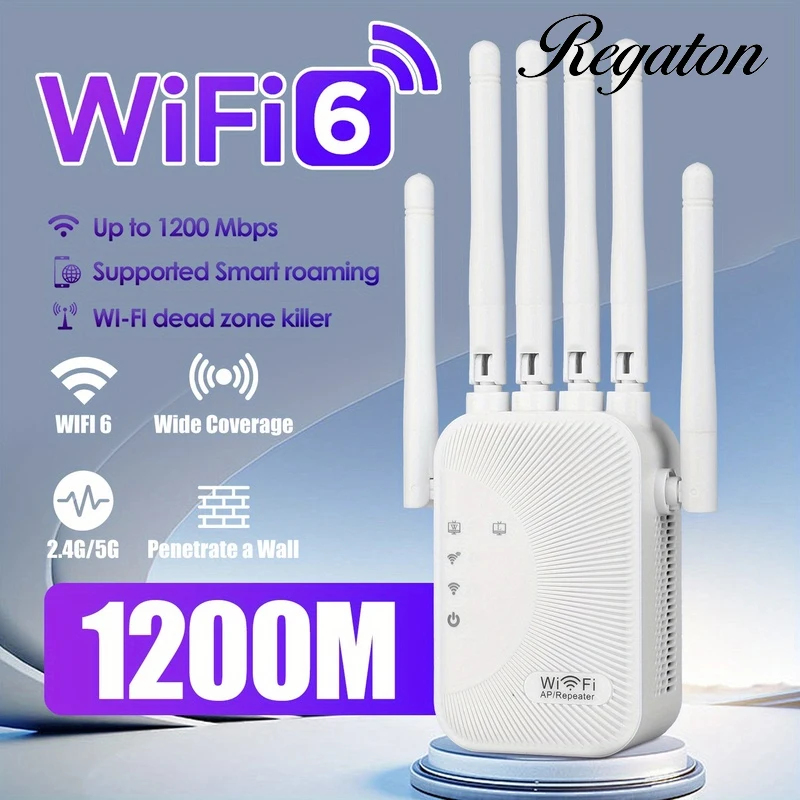 デュアルバンド1200Mbps WiFi信号増幅器ブースター、2.4GHz 5Gワイヤレスレンジエクステンダー、家庭用高速簡単セットアップリピーター