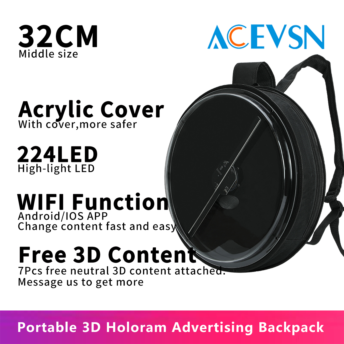 ポータブルバックパック型ホログラムファン、WIFI 3Dホログラムプロジェクター、イベント用LEDファン、ホログラム、ショッピングモール、パーティー、広告