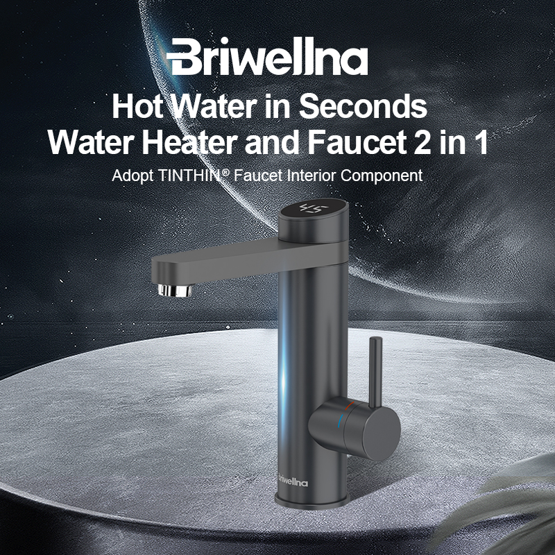 Briwellna ステンレス鋼電気蛇口デジタルディスプレイ付き 220V インスタント加熱水栓 120 ° スイベルスパウト加熱タップ