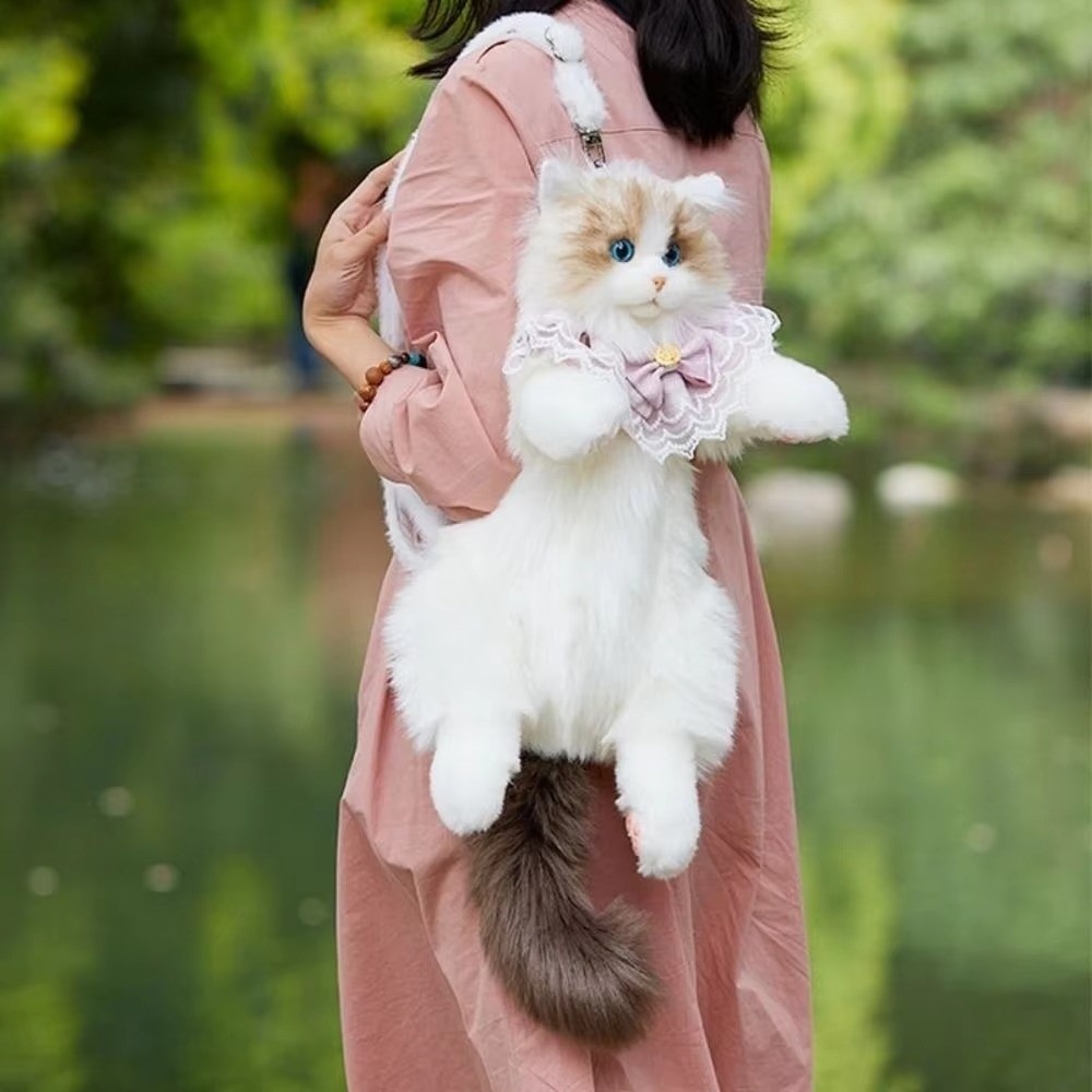 ギフト模擬猫バックパックかわいいスクールバッグ女性ソフトバックパックラグドール猫現実的