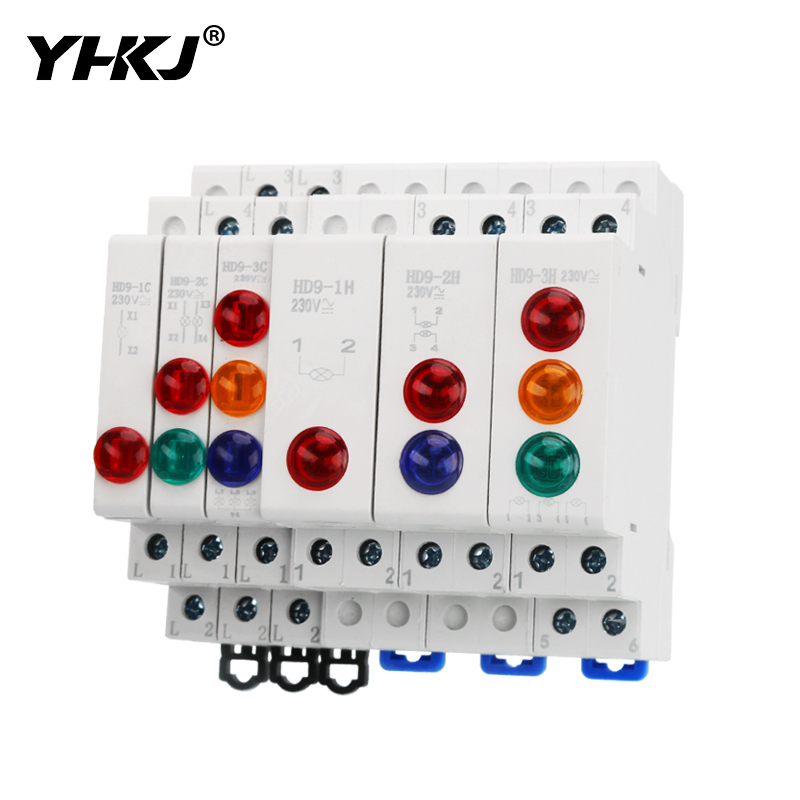 HD9 DIN レールマウント LED 信号ランプシリーズ 9 ミリメートル 18 ミリメートル 220 V 表示パイロットライト赤青黄緑電源信号光