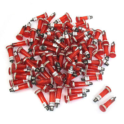 100個 DC 24V 10mm 穴あき 赤照光信号インジケーター パイロットランプ XD10-1