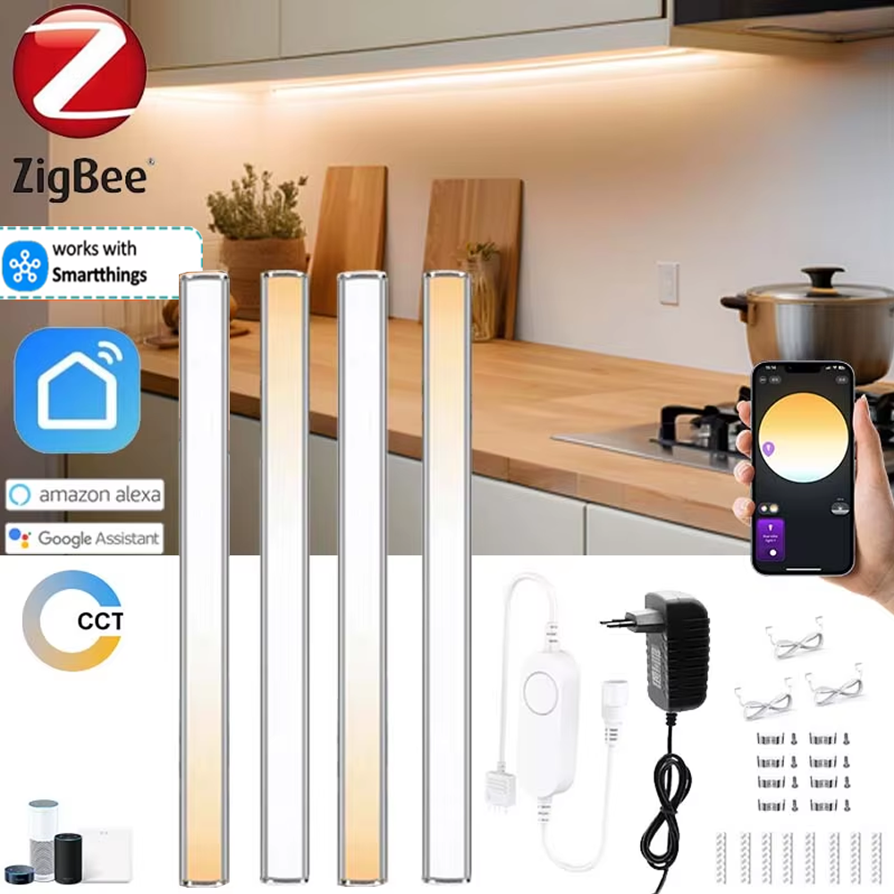 Zigbee LED キャビネットライトバーキット 30 センチメートル調光可能なデュアルホワイトキッチン棚クローゼット装飾 Tuya アプリ/音声制御 Google Alexa 用