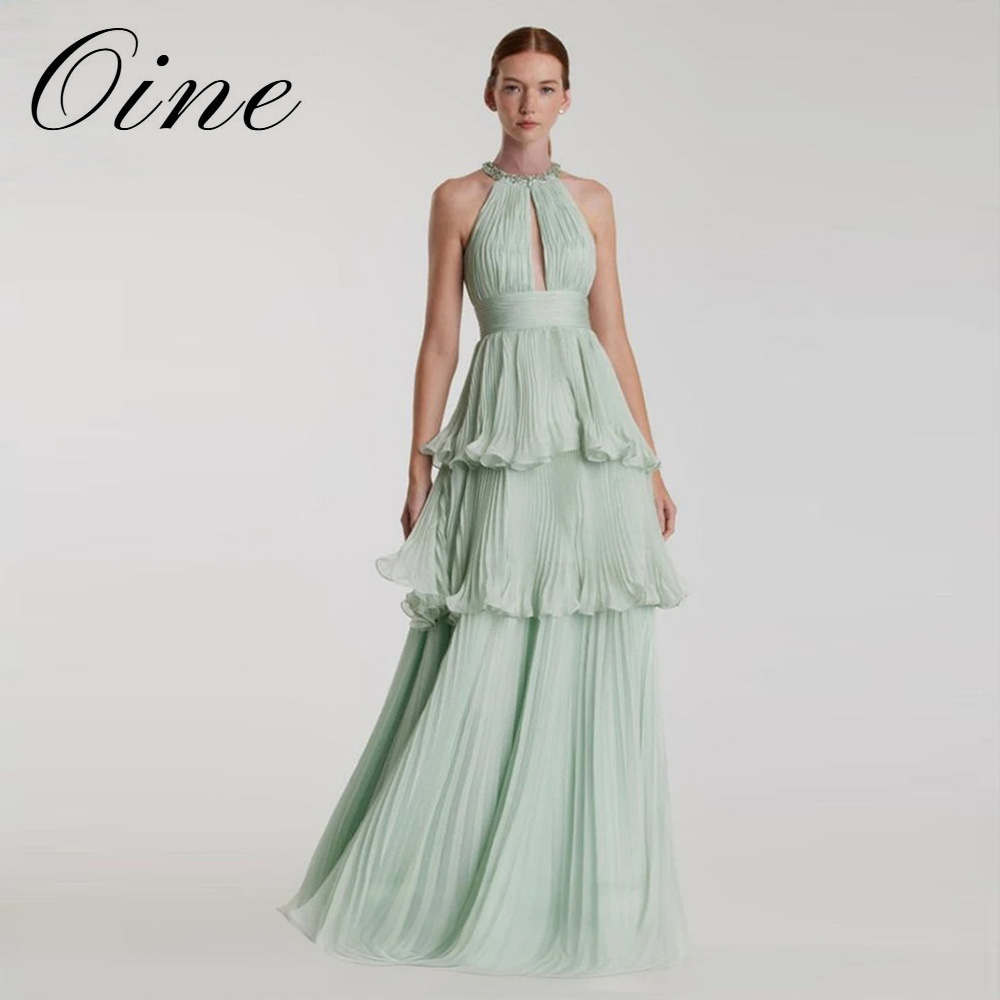 Oine ホルターシフォンノースリーブ V ネックイブニングドレス女性エレガントなドレス特別なイベントのための A ラインティアードカスタマイズ 2026