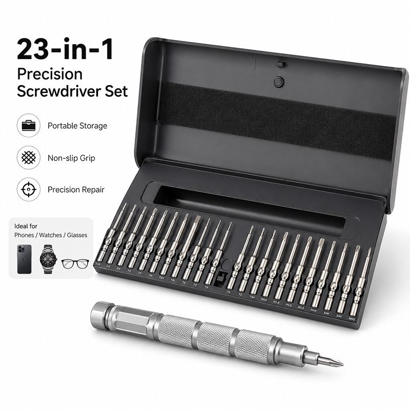 23-in-1 磁気精密ドライバーキット アルミニウム合金イジェクター収納ボックス修理ツール 電話、ラップトップ、時計、電子機器セット用
