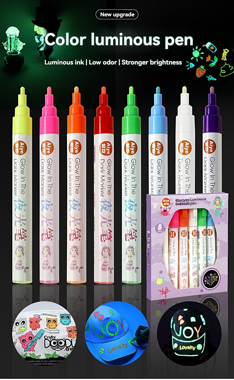 8 色発光蛍光ペイントマーカーペン防水落書きペン屋内屋外装飾 DIY アート絵画用品
