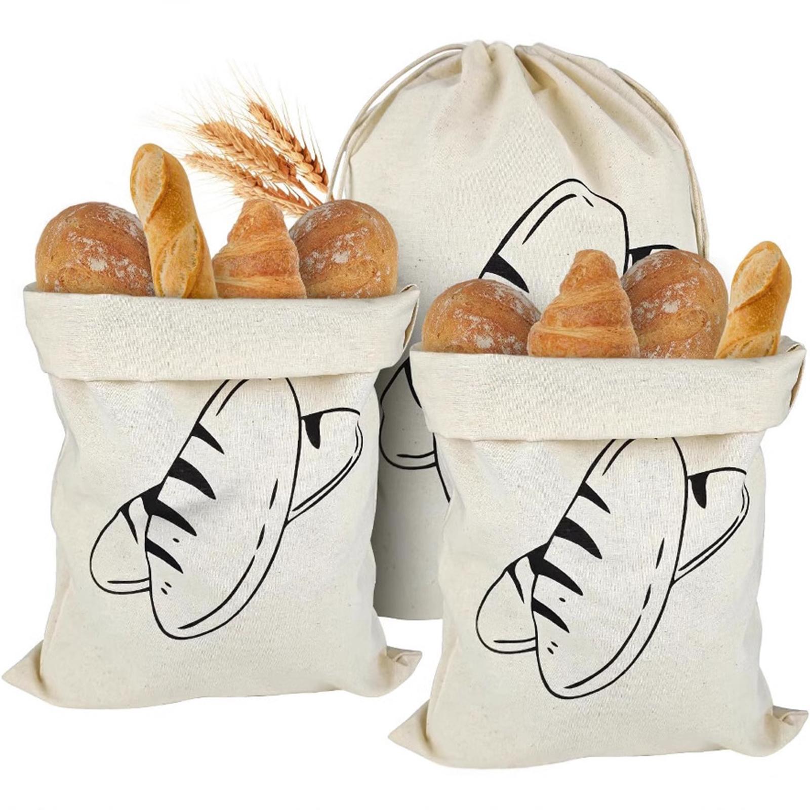 3 Pieces Bread Bags Linen Bags Kitchen Accessories with Drawstring Totes for Household Cafe Family Gatherings Bakery Kitchen