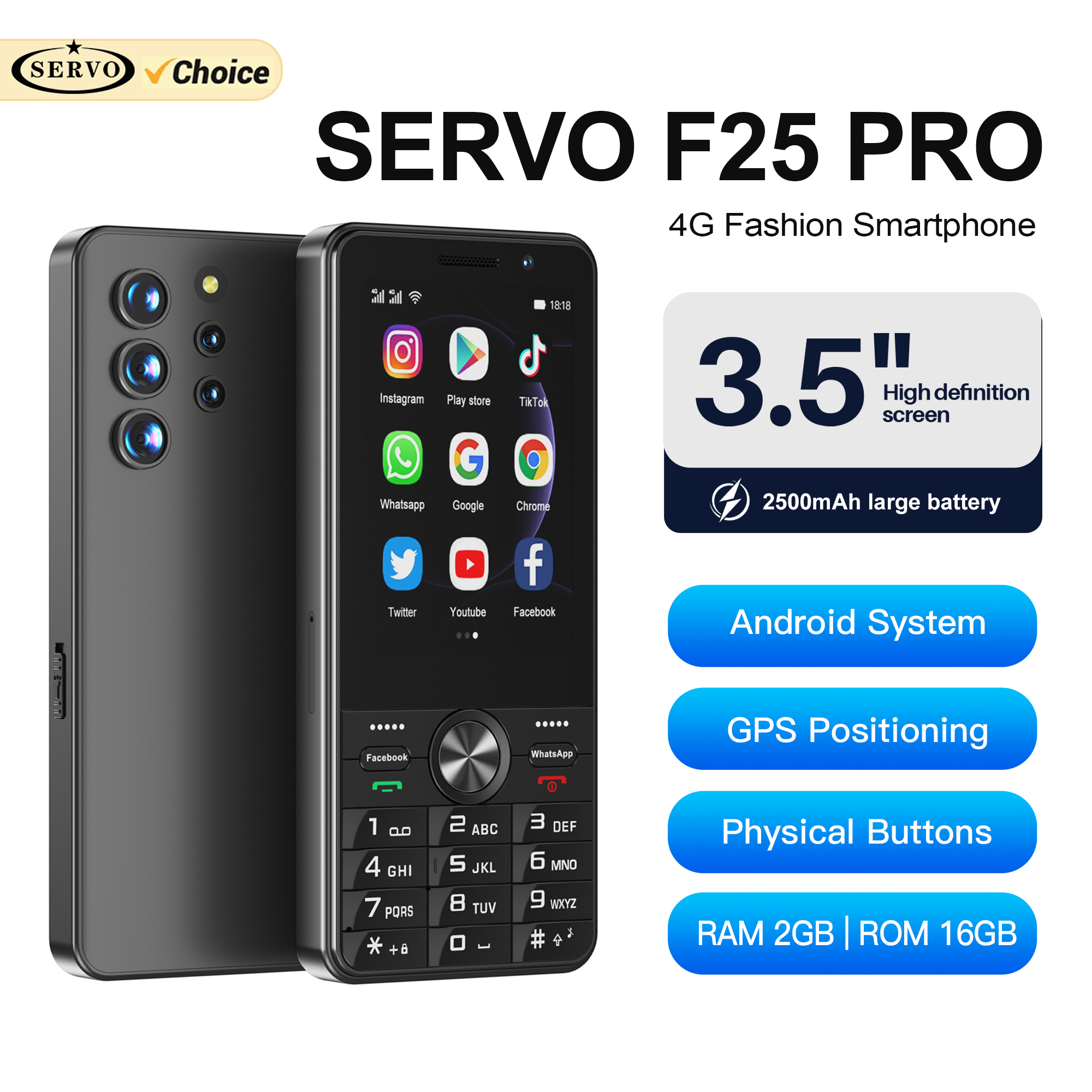 サーボ F25 プロ 4 グラム LTE スマートフォン Android OS 2 ギガバイト 16 ギガバイト Play ストア WhastAPP FM ラジオ WiFi トーチスマートボタン電話デュアル SIM スタンバイ