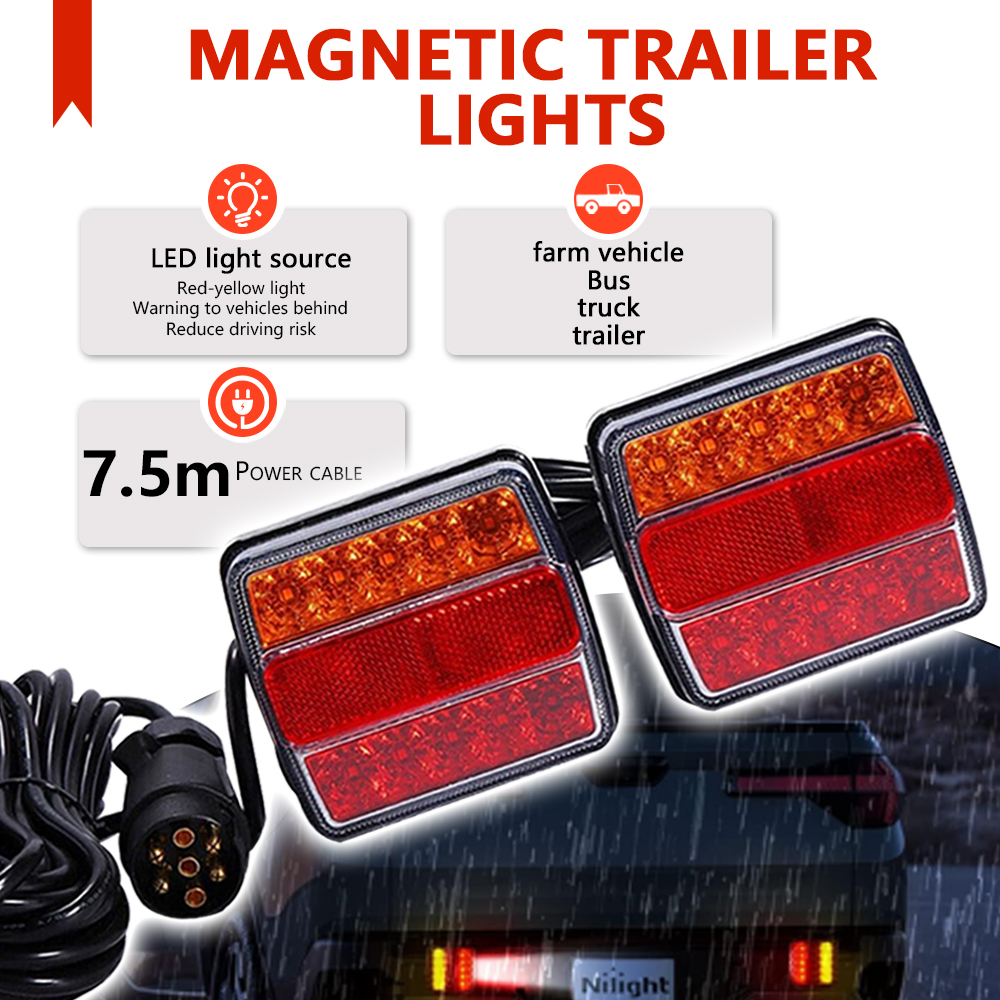 1 ペア磁気 LED トレーラーテールライト 12V 7.5 メートルケーブル IP67 防水赤黄色トラックキャラバンブレーキ信号リバースライト WD-10DX