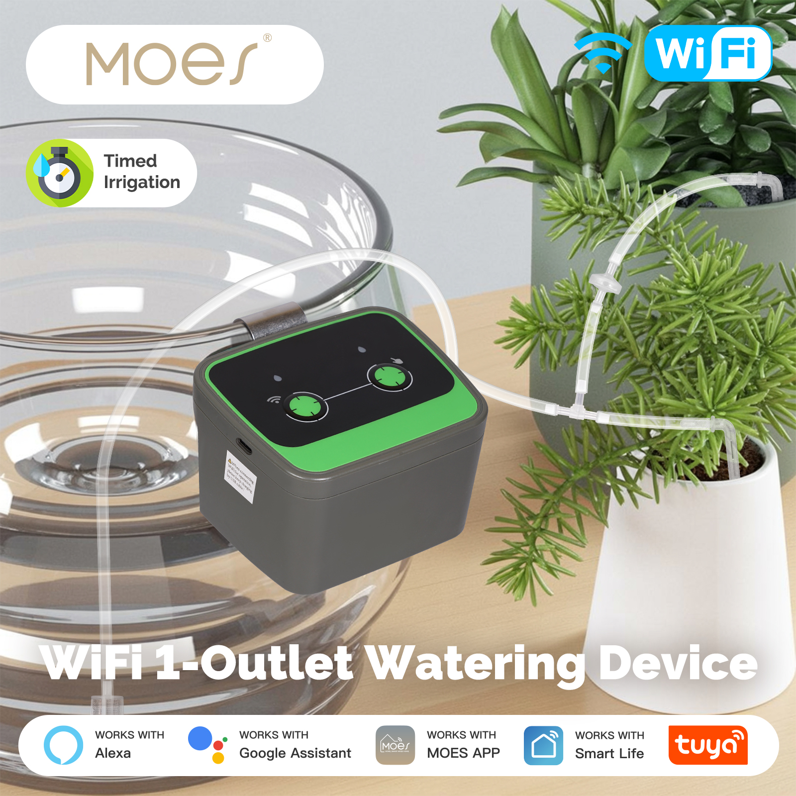 MOES Tuya WiFi 散水装置 灌漑自動化タイマー スマートサイクルソーク Alexa と連携 Google Home APP リモート音声コントロール