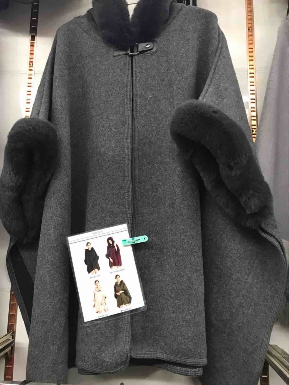10 色の女性フェイクラビットファーホーンバックルコートと帽子冬暖かいカシミヤ厚いバットスリーブロングポンチョオーバーコートマント