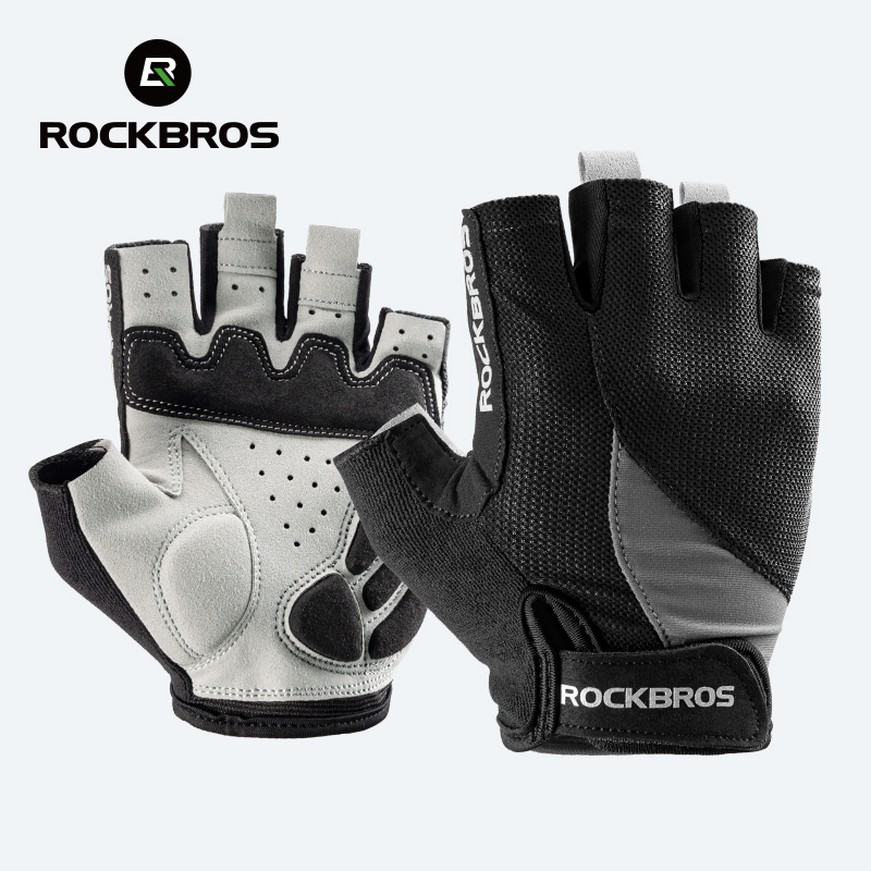 Rockbros ハーフフィンガーバイクグローブ MTB ロード春夏通気性ショーツ自転車手袋男性女性ゲルパッド入りサイクリング手袋