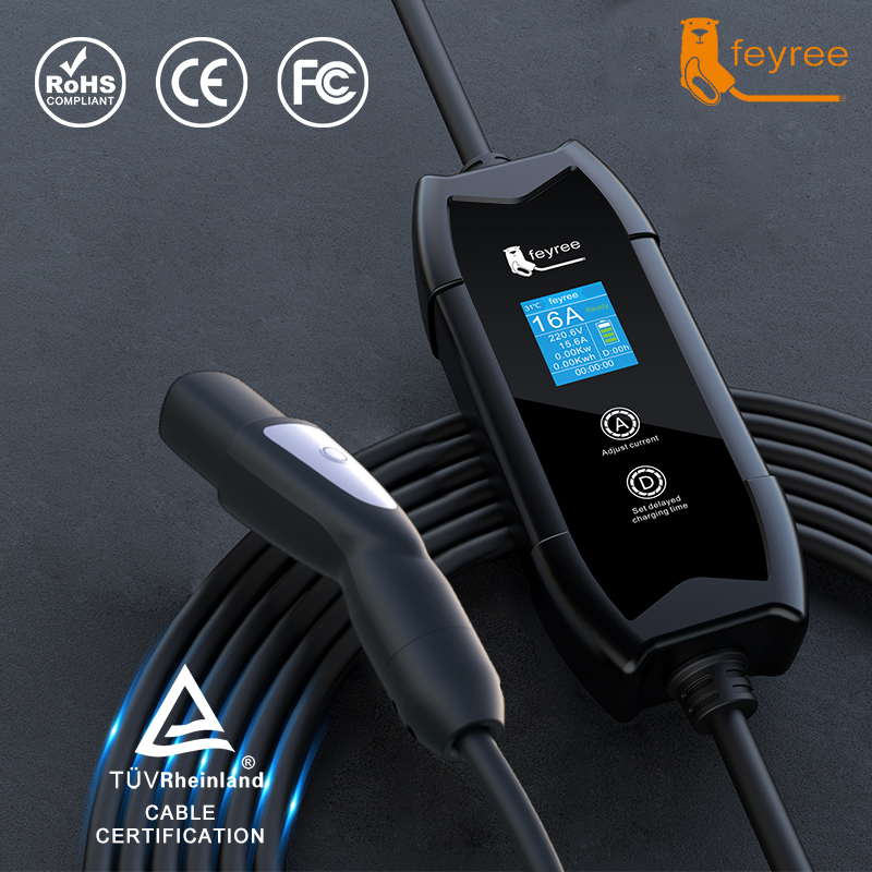 feyree EV 充電器ポータブル 3.5kW テスラ NACS 充電器プラグ 1.8 インチ LCD スクリーン遅延スケジュール設定付きテスラ車用充電ステーション