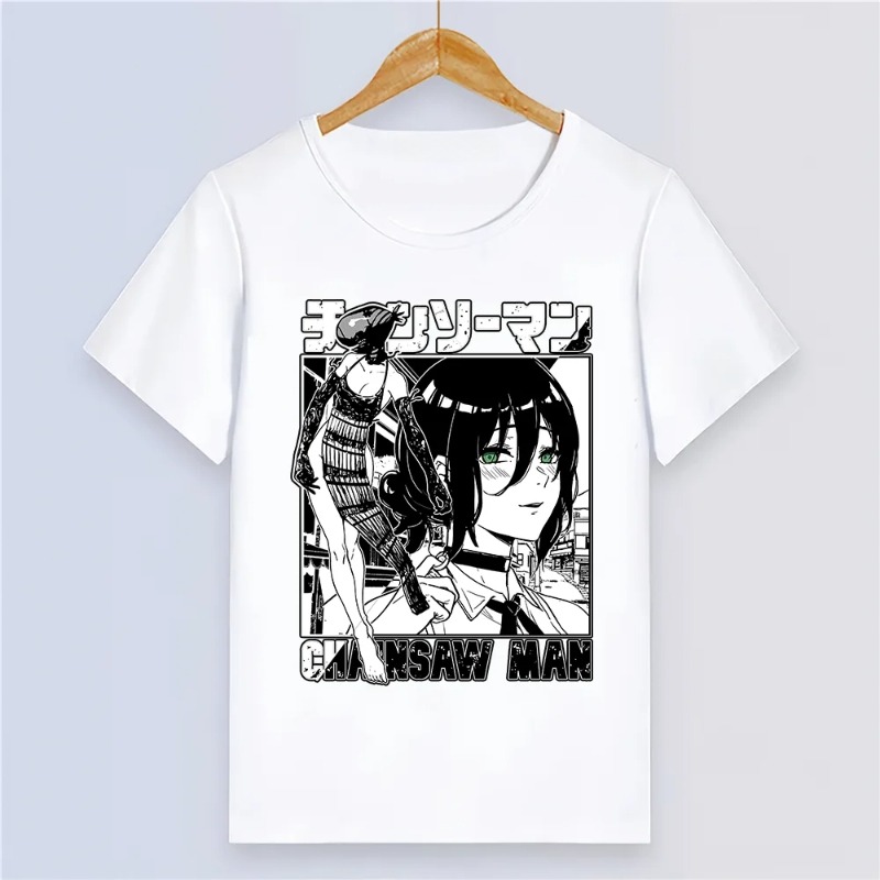 夏のメンズ Tシャツ日本アニメチェーンソーマン Reze グラフィック服原宿 Y2K 半袖女性のオーバーサイズ綿トップス